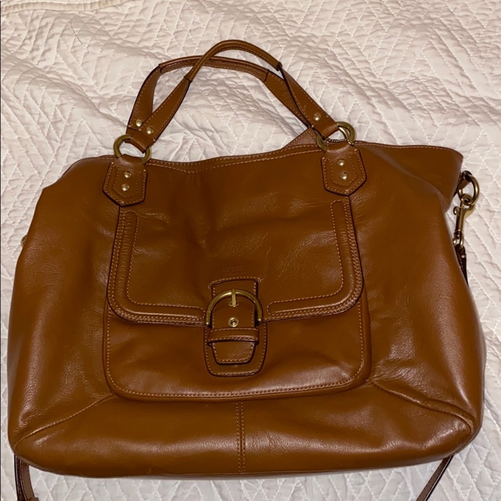 brown leather coach bag
